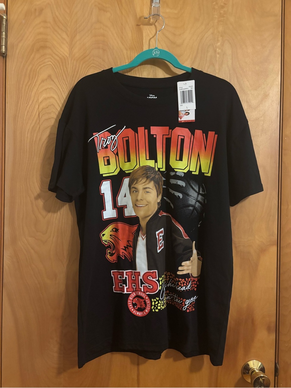 Disney Black Troy Bolton Graphic Short Sleeve Tee with Red and Yellow Accents